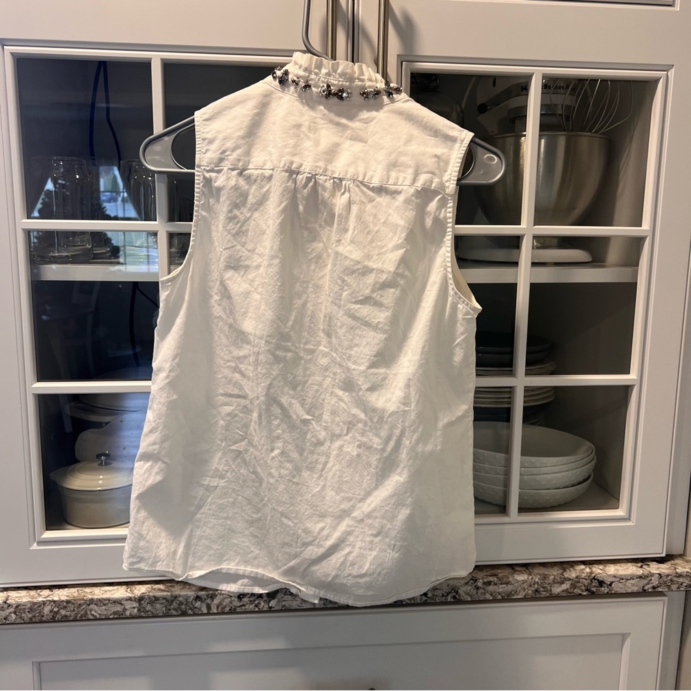J. Crew White Sleeveless Top with Embellished Collar - Picture 2 of 6